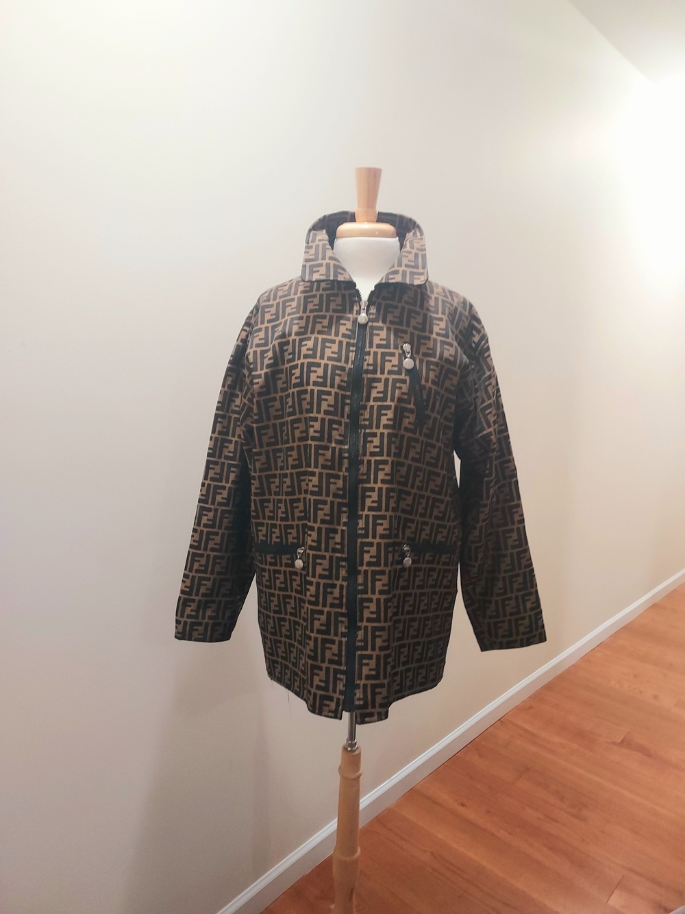 Fendi Brown & Black FF Logo Windbreaker Coat